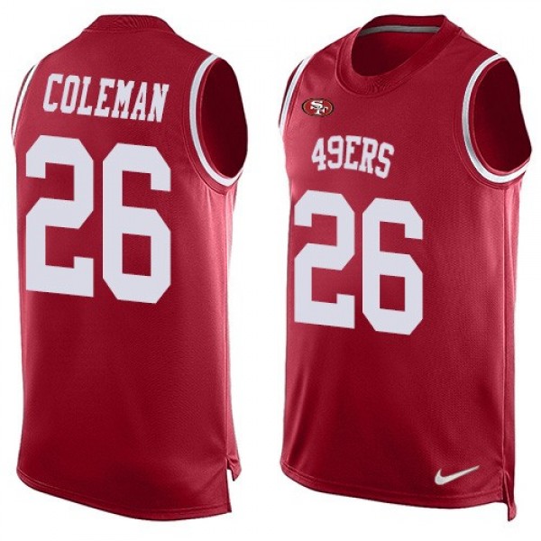 Nike 49ers #26 Tevin Coleman Red Team Color Men's Stitched NFL Limited Tank Top Jersey