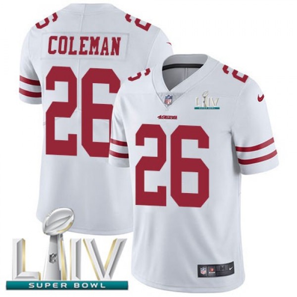 Nike 49ers #26 Tevin Coleman White Super Bowl LIV 2020 Men's Stitched NFL Vapor Untouchable Limited Jersey