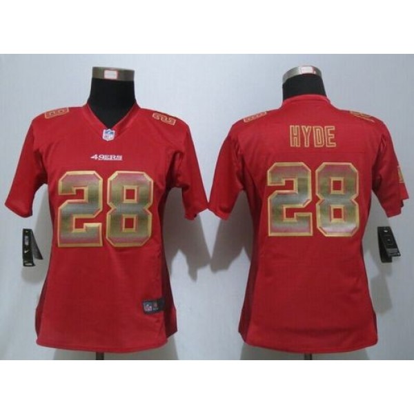 Women's 49ers #28 Carlos Hyde Red Team Color Stitched NFL Elite Strobe Jersey