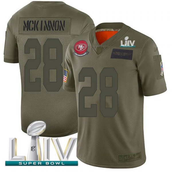 Nike 49ers #28 Jerick McKinnon Camo Super Bowl LIV 2020 Men's Stitched NFL Limited 2019 Salute To Service Jersey
