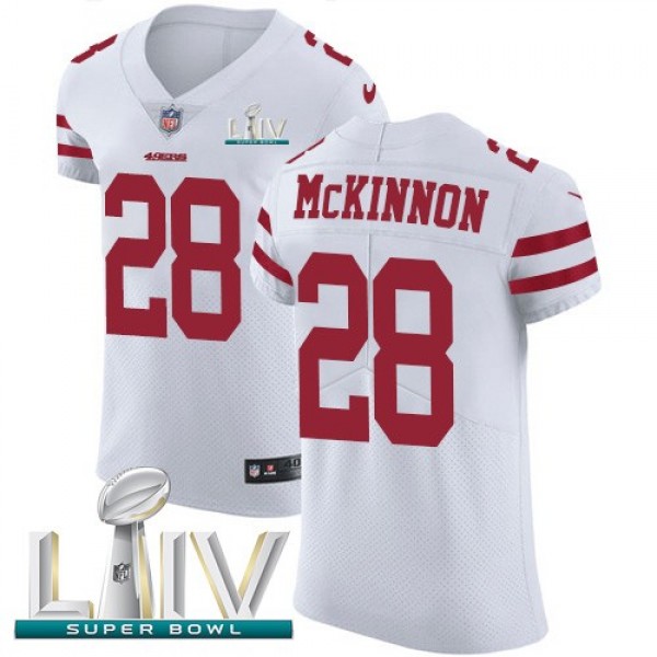 Nike 49ers #28 Jerick McKinnon White Super Bowl LIV 2020 Men's Stitched NFL Vapor Untouchable Elite Jersey