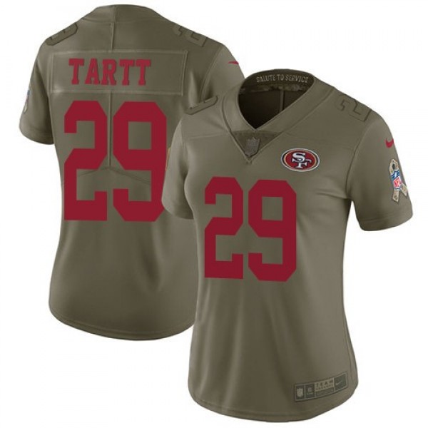 Women's 49ers #29 Jaquiski Tartt Olive Stitched NFL Limited 2017 Salute to Service Jersey