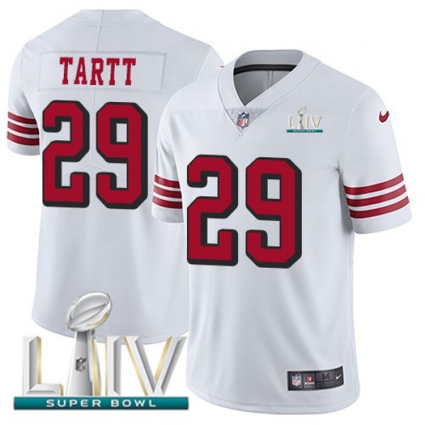 Nike 49ers #29 Jaquiski Tartt White Super Bowl LIV 2020 Rush Men's Stitched NFL Vapor Untouchable Limited Jersey