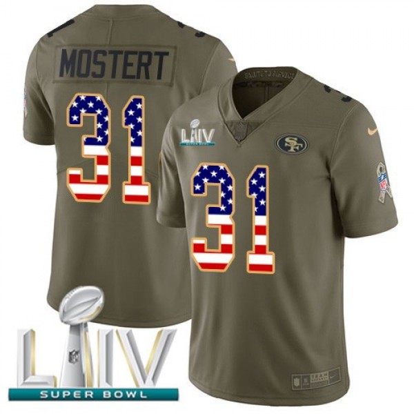 Nike 49ers #31 Raheem Mostert Olive/USA Flag Super Bowl LIV 2020 Men's Stitched NFL Limited 2017 Salute To Service Jersey
