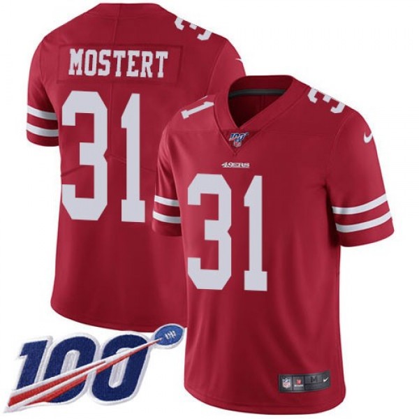 Nike 49ers #31 Raheem Mostert Red Team Color Men's Stitched NFL 100th Season Vapor Untouchable Limited Jersey