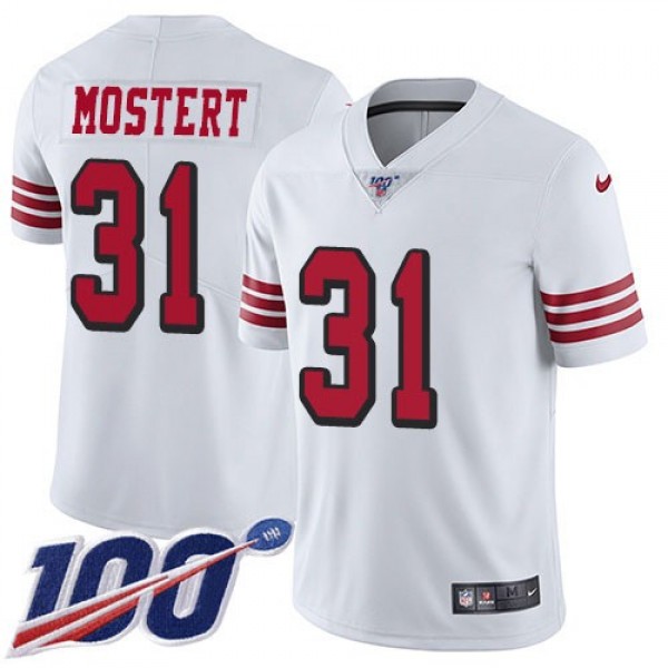 Nike 49ers #31 Raheem Mostert White Men's Stitched NFL Limited Rush 100th Season Jersey