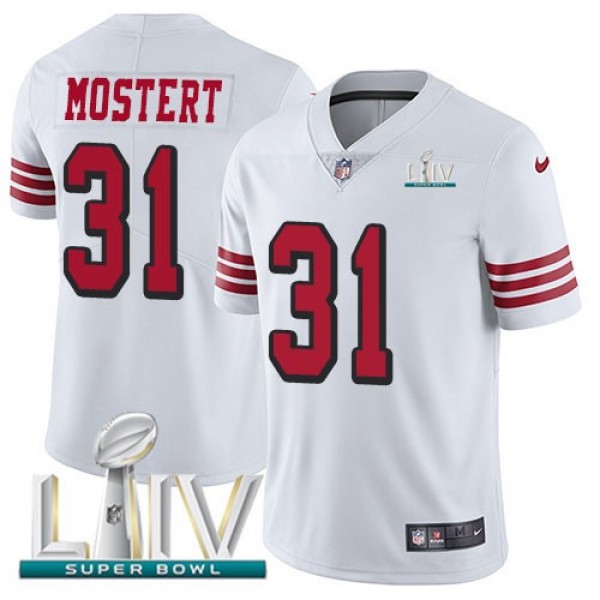 Nike 49ers #31 Raheem Mostert White Super Bowl LIV 2020 Men's Stitched NFL Limited Rush Jersey