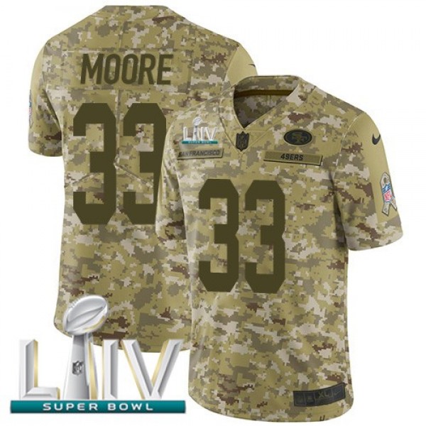 Nike 49ers #33 Tarvarius Moore Camo Super Bowl LIV 2020 Men's Stitched NFL Limited 2018 Salute To Service Jersey