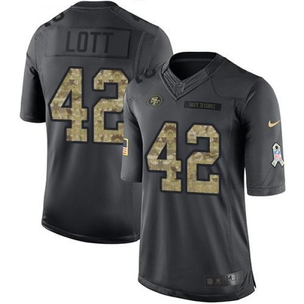 Nike 49ers #42 Ronnie Lott Black Men's Stitched NFL Limited 2016 Salute to Service Jersey