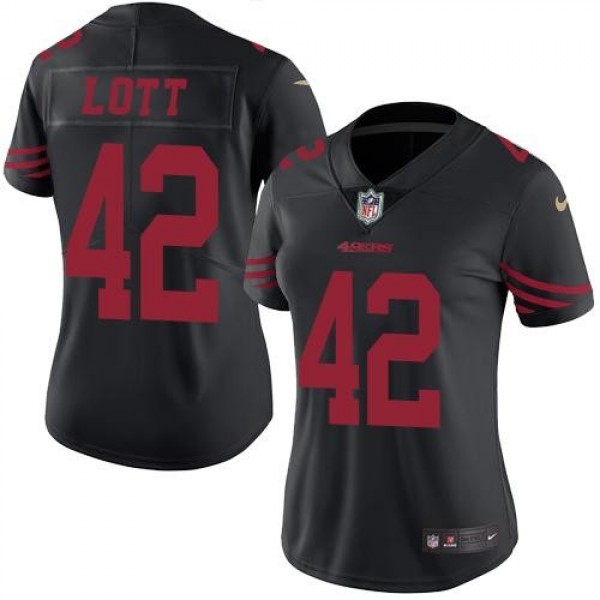 Women's 49ers #42 Ronnie Lott Black Stitched NFL Limited Rush Jersey
