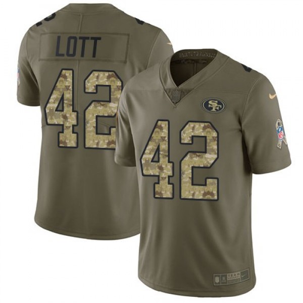 Nike 49ers #42 Ronnie Lott Olive/Camo Men's Stitched NFL Limited 2017 Salute To Service Jersey