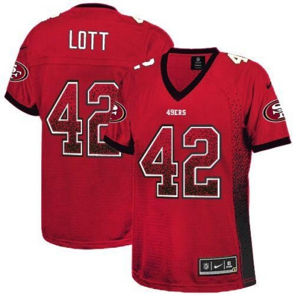 Women's 49ers #42 Ronnie Lott Red Team Color Stitched NFL Elite Drift Jersey