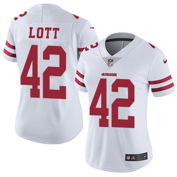 Women's 49ers #42 Ronnie Lott White Stitched NFL Vapor Untouchable Limited Jersey