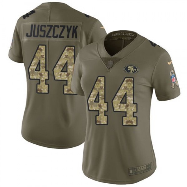 Women's 49ers #44 Kyle Juszczyk Olive Camo Stitched NFL Limited 2017 Salute to Service Jersey