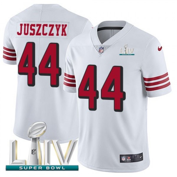 Nike 49ers #44 Kyle Juszczyk White Super Bowl LIV 2020 Rush Men's Stitched NFL Vapor Untouchable Limited Jersey