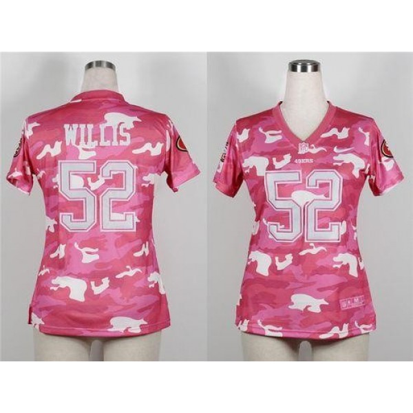 Women's 49ers #52 Patrick Willis Pink Stitched NFL Elite Camo Jersey