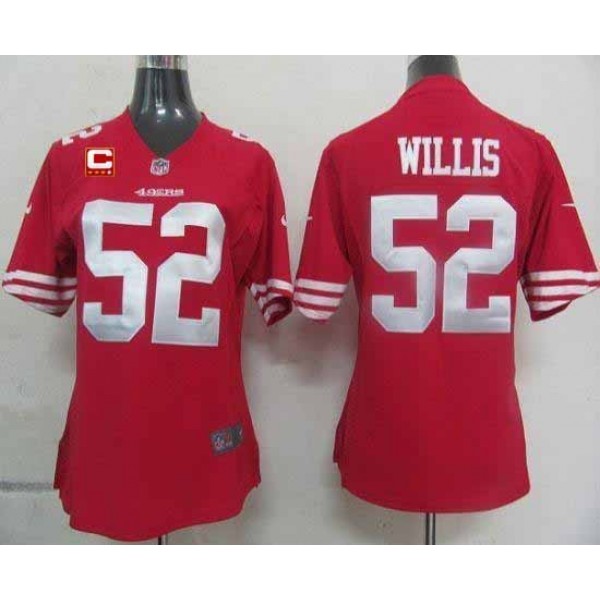 Women's 49ers #52 Patrick Willis Red Team Color With C Patch Stitched NFL Elite Jersey