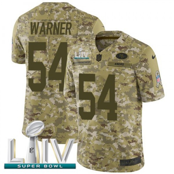 Nike 49ers #54 Fred Warner Camo Super Bowl LIV 2020 Men's Stitched NFL Limited 2018 Salute To Service Jersey