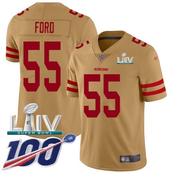 Nike 49ers #55 Dee Ford Gold Super Bowl LIV 2020 Men's Stitched NFL Limited Inverted Legend 100th Season Jersey