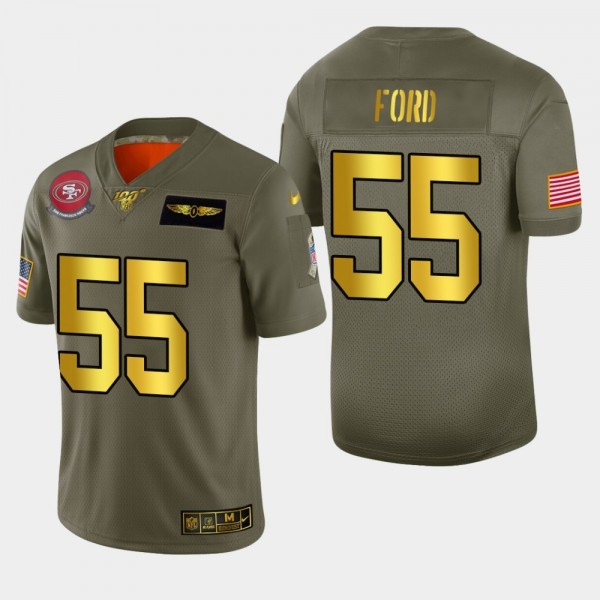 Nike 49ers #55 Dee Ford Men's Olive Gold 2019 Salute to Service NFL 100 Limited Jersey