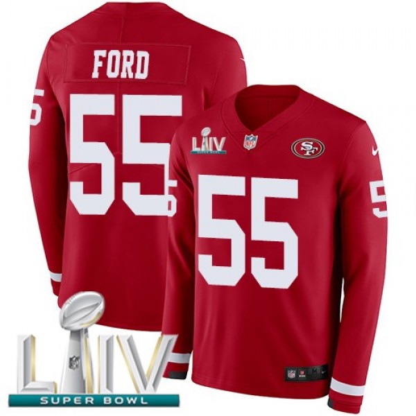 Nike 49ers #55 Dee Ford Red Super Bowl LIV 2020 Team Color Men's Stitched NFL Limited Therma Long Sleeve Jersey