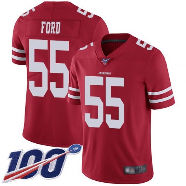 Nike 49ers #55 Dee Ford Red Team Color Men's Stitched NFL 100th Season Vapor Limited Jersey
