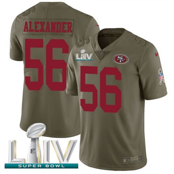 Nike 49ers #56 Kwon Alexander Olive Super Bowl LIV 2020 Men's Stitched NFL Limited 2017 Salute To Service Jersey