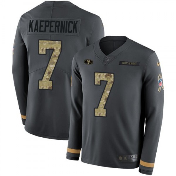 Nike 49ers #7 Colin Kaepernick Anthracite Salute to Service Men's Stitched NFL Limited Therma Long Sleeve Jersey