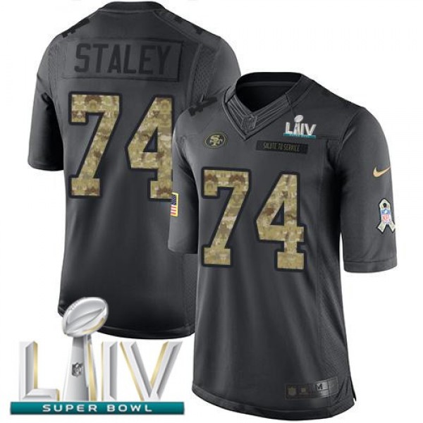 Nike 49ers #74 Joe Staley Black Super Bowl LIV 2020 Men's Stitched NFL Limited 2016 Salute to Service Jersey