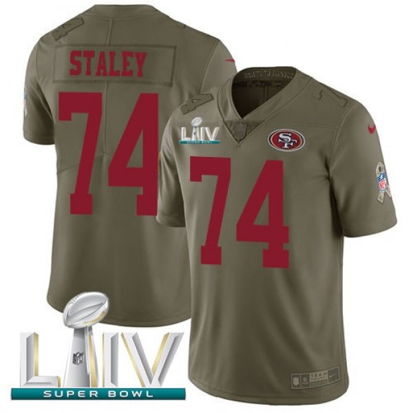 Nike 49ers #74 Joe Staley Olive Super Bowl LIV 2020 Men's Stitched NFL Limited 2017 Salute To Service Jersey