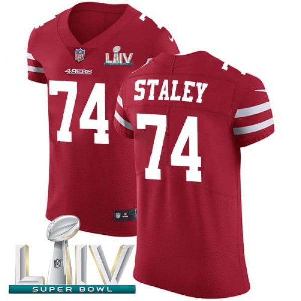 Nike 49ers #74 Joe Staley Red Super Bowl LIV 2020 Team Color Men's Stitched NFL Vapor Untouchable Elite Jersey
