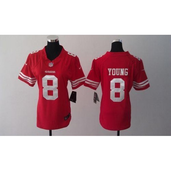Women's 49ers #8 Steve Young Red Team Color Stitched NFL Elite Jersey