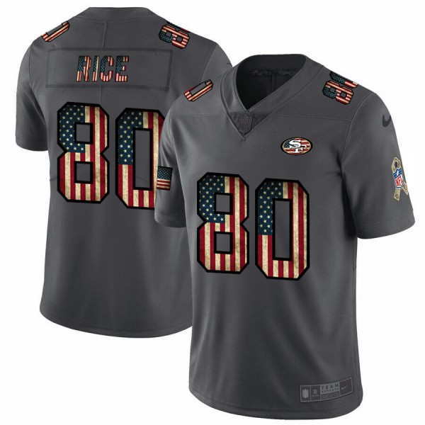 Nike 49ers #80 Jerry Rice 2018 Salute To Service Retro USA Flag Limited NFL Jersey