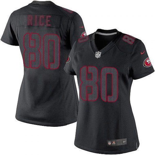 Women's 49ers #80 Jerry Rice Black Impact Stitched NFL Limited Jersey