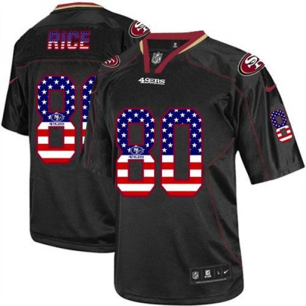 Nike 49ers #80 Jerry Rice Black Men's Stitched NFL Elite USA Flag Fashion Jersey
