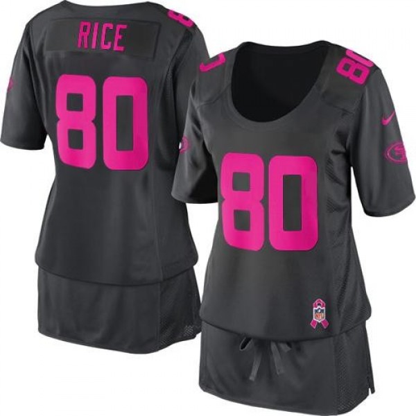 Women's 49ers #80 Jerry Rice Dark Grey Breast Cancer Awareness Stitched NFL Elite Jersey