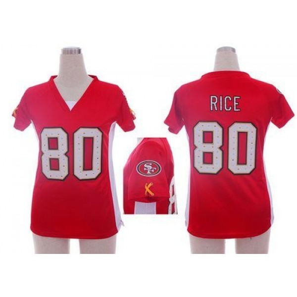 Women's 49ers #80 Jerry Rice Red Team Color Draft Him Name Number Top Stitched NFL Elite Jersey