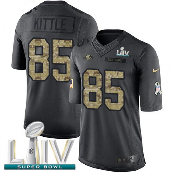 Nike 49ers #85 George Kittle Black Super Bowl LIV 2020 Men's Stitched NFL Limited 2016 Salute to Service Jersey