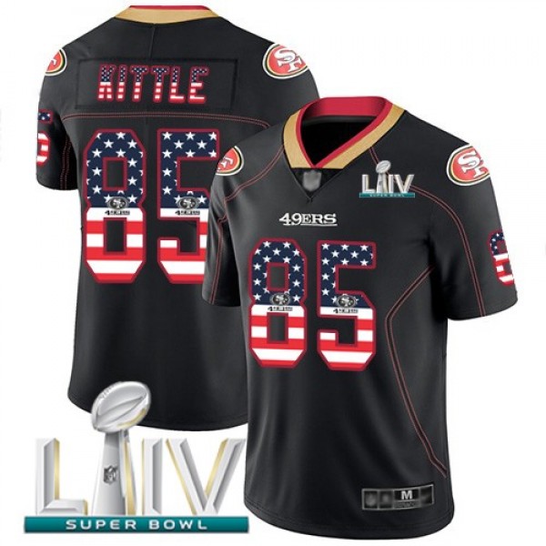 Nike 49ers #85 George Kittle Black Super Bowl LIV 2020 Men's Stitched NFL Limited Rush USA Flag Jersey