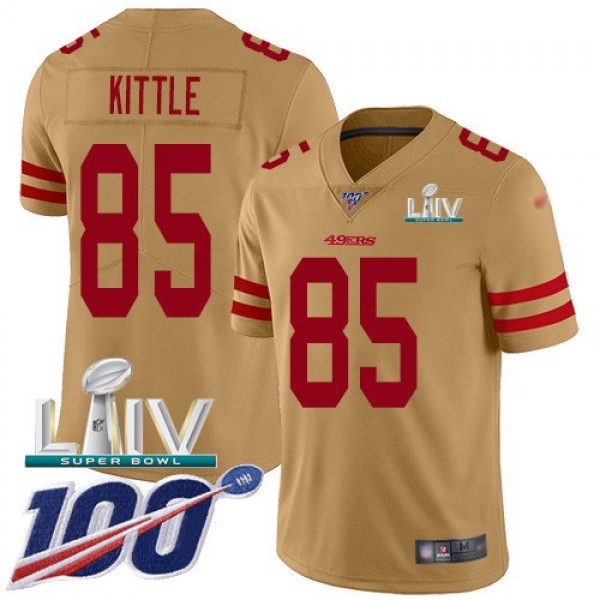 Nike 49ers #85 George Kittle Gold Super Bowl LIV 2020 Men's Stitched NFL Limited Inverted Legend 100th Season Jersey