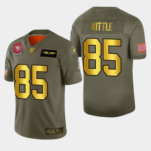 Nike 49ers #85 George Kittle Men's Olive Gold 2019 Salute to Service NFL 100 Limited Jersey