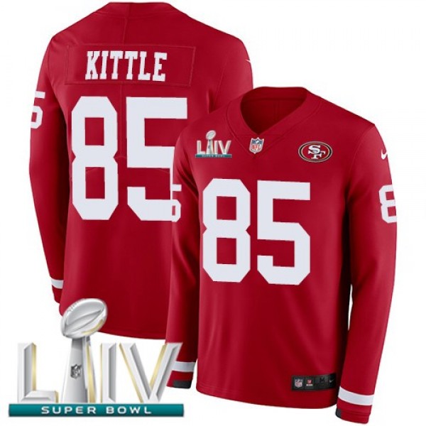 Nike 49ers #85 George Kittle Red Super Bowl LIV 2020 Team Color Men's Stitched NFL Limited Therma Long Sleeve Jersey