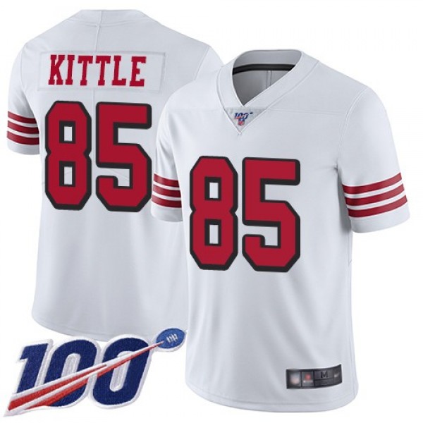 Nike 49ers #85 George Kittle White Rush Men's Stitched NFL Limited 100th Season Jersey