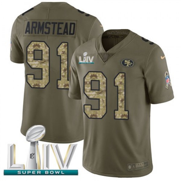 Nike 49ers #91 Arik Armstead Olive/Camo Super Bowl LIV 2020 Men's Stitched NFL Limited 2017 Salute To Service Jersey