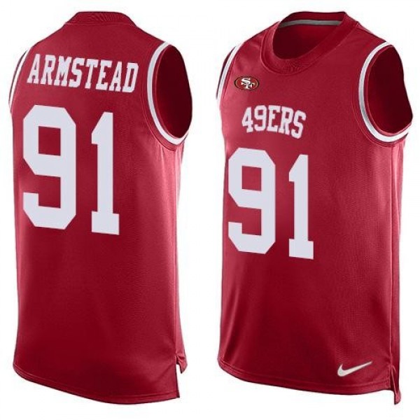 Nike 49ers #91 Arik Armstead Red Team Color Men's Stitched NFL Limited Tank Top Jersey