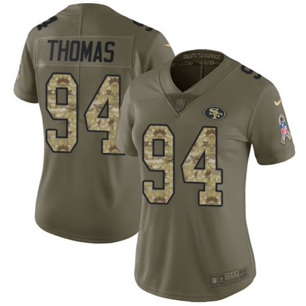 Women's 49ers #94 Solomon Thomas Olive Camo Stitched NFL Limited 2017 Salute to Service Jersey