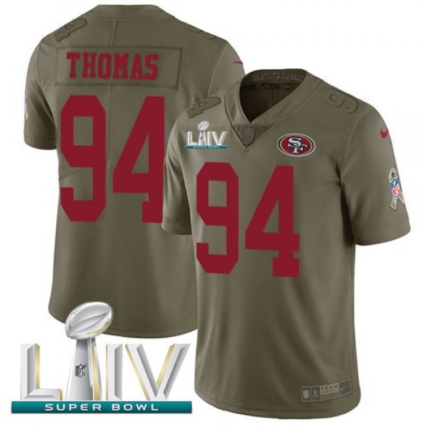 Nike 49ers #94 Solomon Thomas Olive Super Bowl LIV 2020 Men's Stitched NFL Limited 2017 Salute To Service Jersey