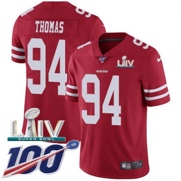 Nike 49ers #94 Solomon Thomas Red Super Bowl LIV 2020 Team Color Men's Stitched NFL 100th Season Vapor Limited Jersey