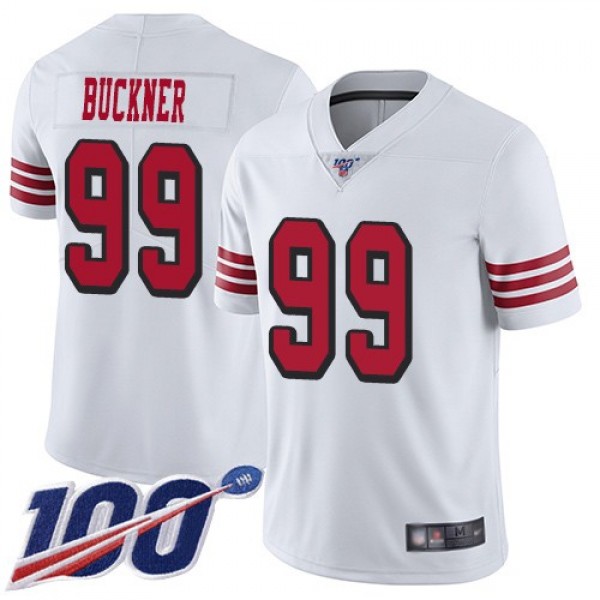 Nike 49ers #99 DeForest Buckner White Rush Men's Stitched NFL Limited 100th Season Jersey