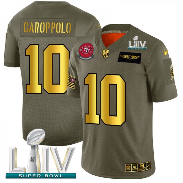 San Francisco 49ers #10 Jimmy Garoppolo NFL Men's Nike Olive Gold Super Bowl LIV 2020 2019 Salute to Service Limited Jersey